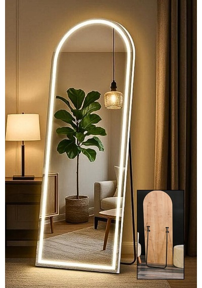 Led Işıklı Ayaklı Boy Aynası 60x160 Kahverengi