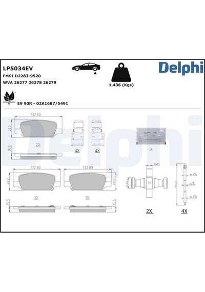 Delphı Lp5034ev Fren Balatası Arka Tesla Model 3 5yj3 2020 Model Y 5yjy 2019 800824400a-800824500b -