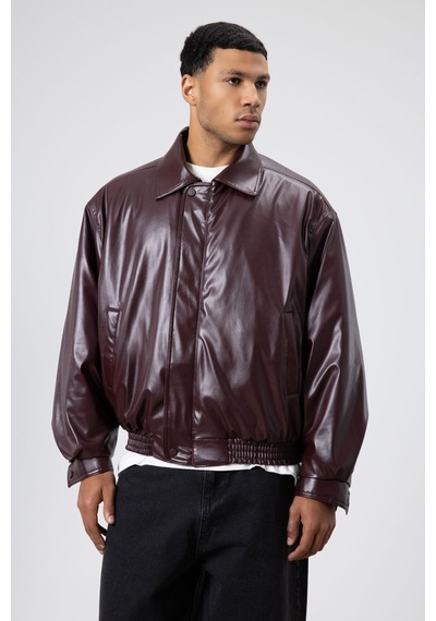 Vamos Basıc Suni Deri Oversize Ceket Bordo