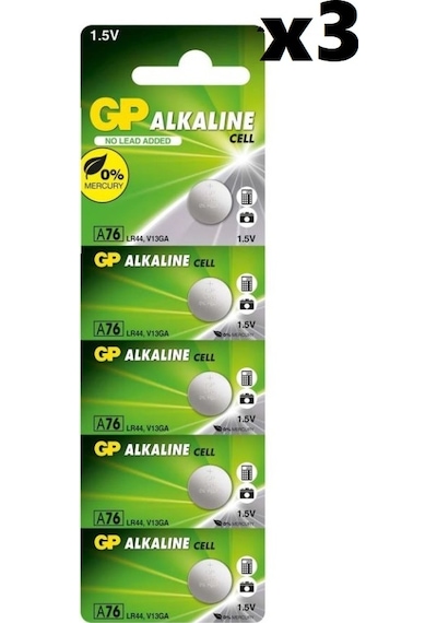 GP A76 LR44 1.5V Alkalin Düğme Pil 5 x 3'lü