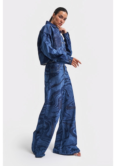 it's basic Kadın Mavi Renk Parlak Taş Detaylıpalazzo Fit Bol Kesim Denim