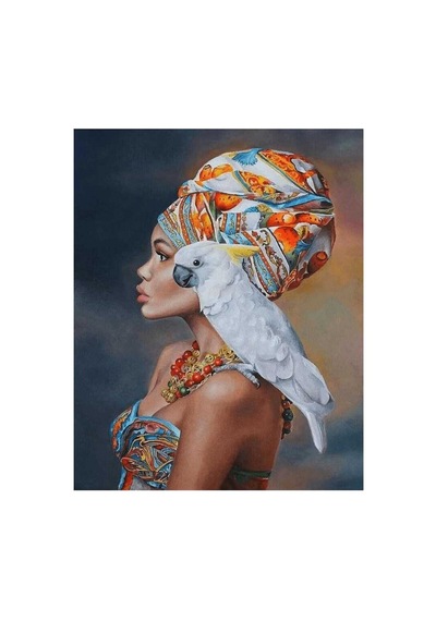Afrikalı Güzel 12 Sayılarla Boyama Seti - Çerçeveli, 40x50cm