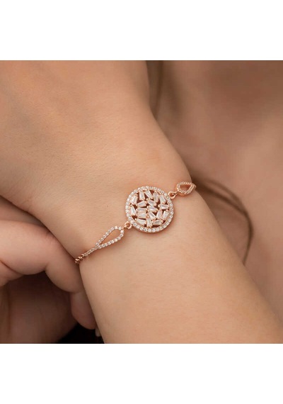 Kenpazar 925 Ayar Gümüş Rose Baget Taşlı Bileklik Gümüş