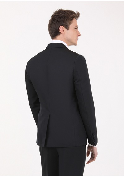 Ramsey Siyah Mikro Fashion Slim Fit Kruvaze Yaka Dokuma Smokin Takım Elbise