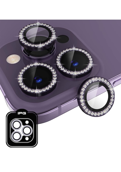 Apple Uyumlu iPhone 16 Pro /pro Max Ipg Kamera Lens Koruyucu Taşlı - Koyu Mor
