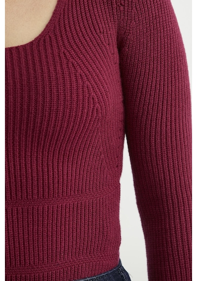 Sementa Fitilli Alttan Çıtçıtlı Triko Kazak - Bordo Bordo