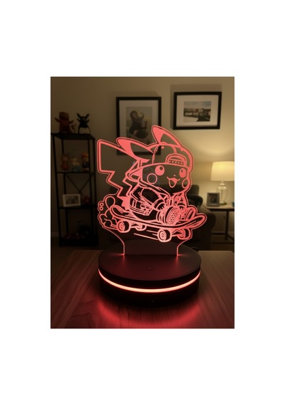 Pikachu 3d Led Gece Lambası 10 Renk Dokunmatik Işık Çocuk Odası & Hediye Çok Renkli