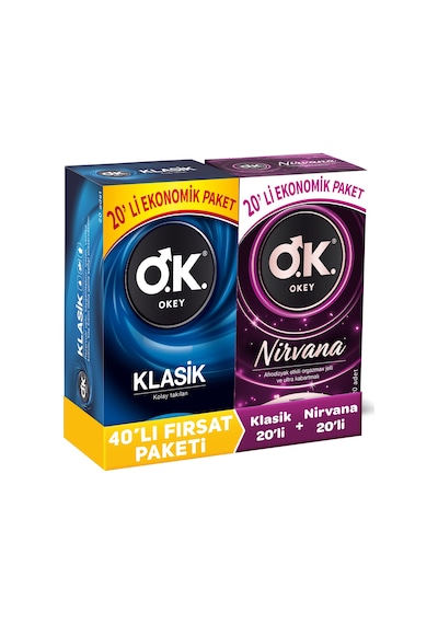 Okey Nirvana Prezervatif +  Okey Klasik Prezervatif 2 x 20'li