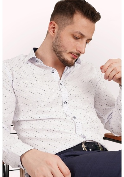 Mavi Noktalı Beyaz Erkek Gömlek Beyaz Mavi Noktalı Beyaz Erkek Gömlek Beyaz