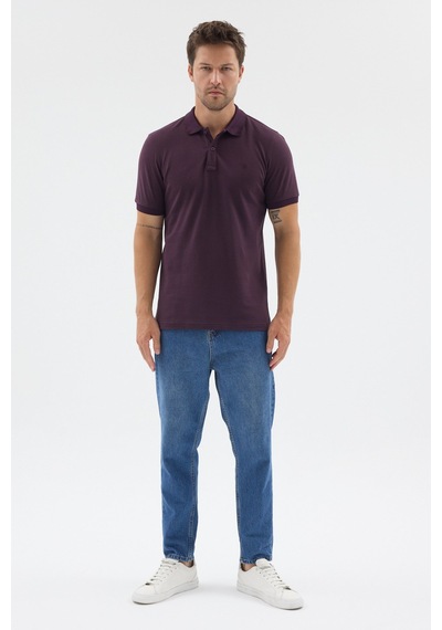 Mor Polo Yaka Pike Kısa Kol Slim Fit %100 Pamuk Tişört 1011260171 Mürdüm
