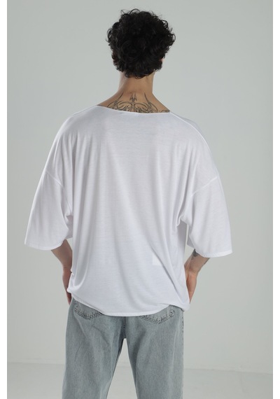 Cocopelli Fakir Kol Beyaz Oversize Viscon T-shirt Coc2269 Beyaz