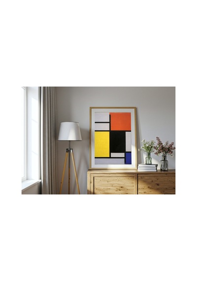 Mondrian Kırmızı, Sarı, Siyah, Mavi Ve Gri İle Kompozisyon Çerçevesiz Poster 30x42 Cm A3 Tablo