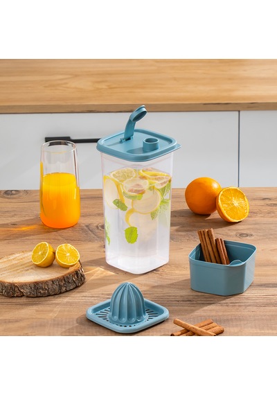Porsima 1110 Detoks Sürahi & Limonluklu Matara Şeffaf-mavi 2 Lt