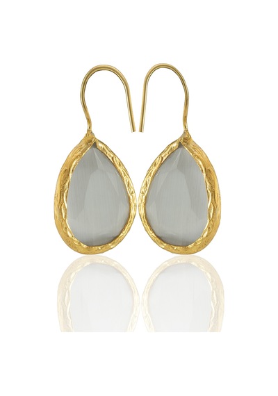 Kadir Jewellery 22 Ayar Altın Kaplama Damla Taşlı Küpe -el İşçiliği Ve Hipoalerjenik Küpe Gri 59666524