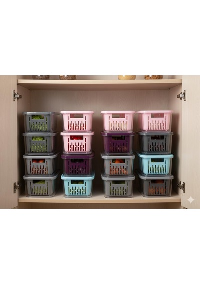 Lexroo 6'lı Süzgeçli Fresh Saklama Kabı Seti 1.6 Lt Plastik Saklama Set 6 Adet Çok Renkli