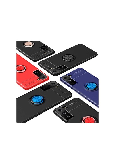 Kilifone - Galaxy S21 Plus Uyumlu Kılıf Koruyucu Yüzüklü Karbon Ravel Silikon Kapak - Siyah-rose Gold - T16047