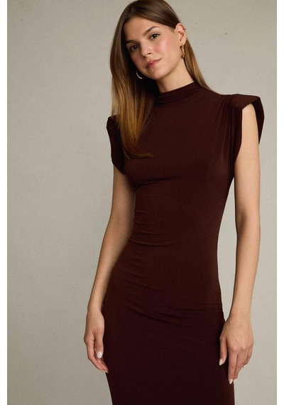 Defacto Fitted Dik Yaka Kolsuz Midi Elbise G0395ax25smbn214 Kahve
