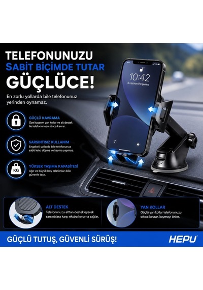 Hp-a20 Araç Içi Uzayan Ayarlanabilir Telefon Tutucu Cam Ve Torpido İçin Güçlü Vakumlu Vantuz