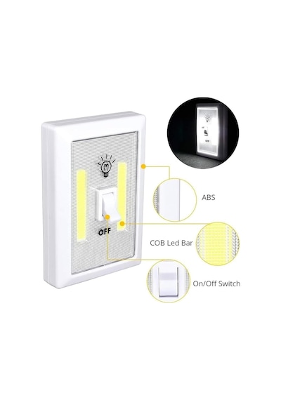 Güncelçarşı Pille Çalışan Duvar Anahtarı Tipi Cob Led Lamba, Kablosuz Dolap İçi Aydınlatma, Mık 2 Adet