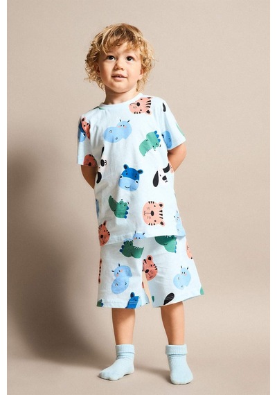 Defacto Hayvan Baskılı 2li Pijama Açık Mavi Takımı Erkek Bebek H7902a526hsbe440 Mavi-be440
