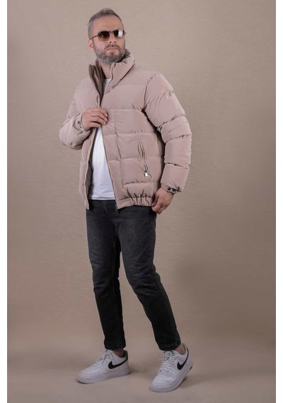 Ohepmoda Dik Yaka Nova Soft Kumaş Erkek Şişme Mont Sütlü Kahve