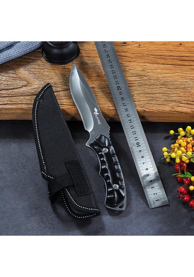 Valkyrie 26 Cm Büyük Boy Çelik Sabit Bıçak Outdoor Kamp Av Bıçağı + Kılıf Ergonomik Paslanmaz Çelik Siyah Siyah