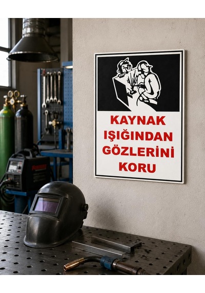 İş Güvenliği Uyarı Levhası Kaynak Işığından Gözlerini Koru Beyaz 15 X 20 Karbonnm2036