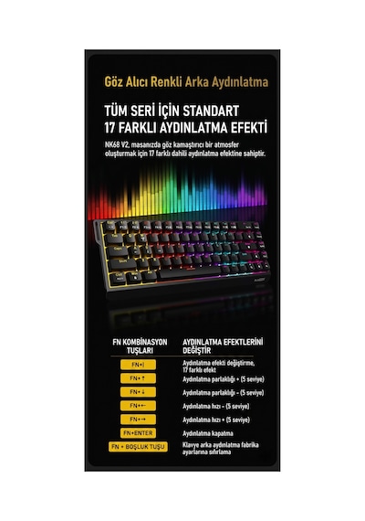 Ajazz Nk68v2 Hot-swap Kablolu Mekanik Oyun Klavyesi Red Switch Bilek Askılı Desenli Beyaz