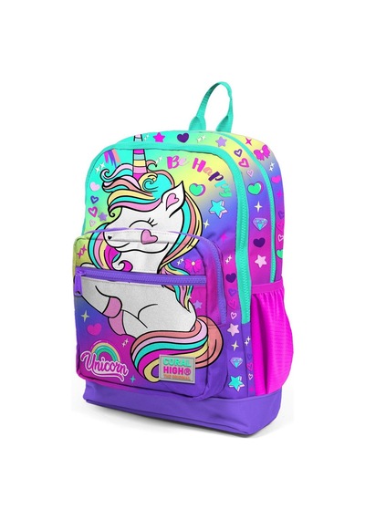 Coral High Kids Lavanta Su Yeşili Unicorn Desenli Dört Bölmeli Okul Sırt Çantası 23729