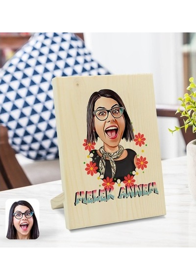 Kişiye Özel Melek Annem Karikatürlü Dekoratif Ahşap Çerçeve Model