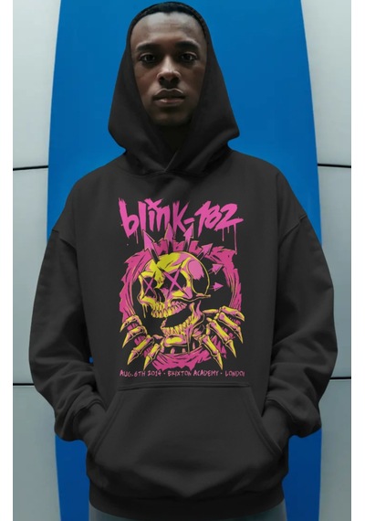 Sevbano Blink-182 Rock Metal Müzik Grubu Ön Baskılı Unisex Oversize Premi Siyah