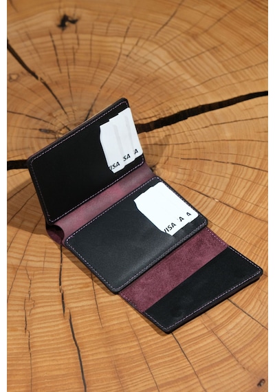Lenax Leather Lena Hakiki Deri Kadın Cüzdan Nakit Para Gözlü, Bozuk Para Gözlü, 12 Kartlık Siyah - Mürdüm