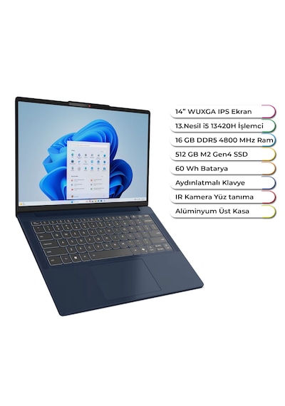 Lenovo Ideapad Slim 3 14IRH10 83K00027TR i5-13420H 16 GB 512 GB 14" Dos Dizüstü Bilgisayar (Yenilenmiş)