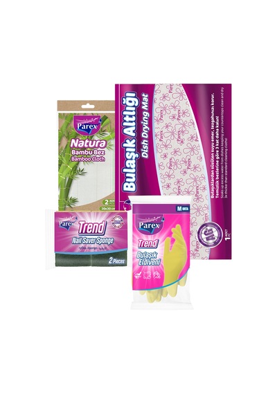 Bulaşık Süngeri, Eldiven, Altlık Ve Bambu Bez Paketi