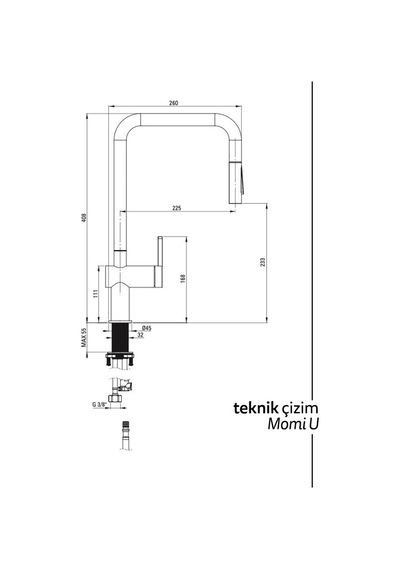 Deante Momı R73n Mutfak Armatürü, U Tipi, Spiralli Başlık, Altın Renk