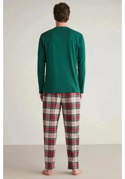 Erkek Uzun Kollu Ekoseli Pijama Takımı Yeşil