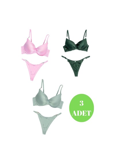 Tılsım Lingerie Murays Kadın 3 Lü Damla Taş Mikro Sütyen Takım Pembe/haki/yeşil