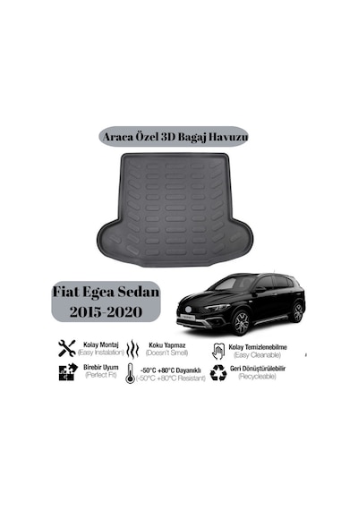 Fiat Egea Sedan 2015 2016 2017 2018 2019 2020 İle Uyumlu Bagaj Havuzu Paspası Kokusuz A+ Kalite 1 Adet