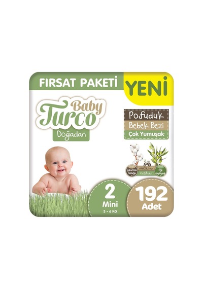 Baby Turco Doğadan 2 Beden Pofuduk Bebek Bezi Fırsat Paketi 48x4 192 Adet 2 Numara