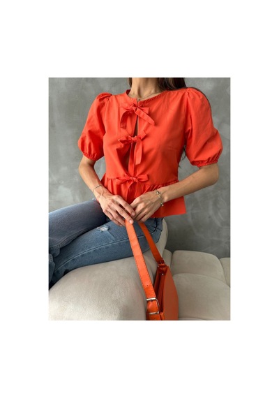 Verymoda Pembe Önden Bağlamalı Poplin Bluz D2699 Oranj