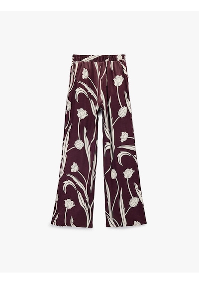 Koton Cepli Floral Desenli Yüksek Bel Saten Palazzo Pantolon Bordo Desenli 6wak40126uw Bordo Desenli