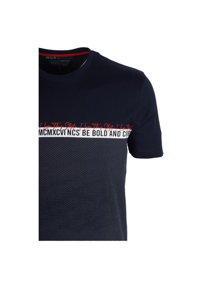 Erkek Lacivert Slim Fit Bisiklet Yaka Baskılı %100 Pamuk Nokta Desenli Jeans 1932-lacivert Lacivert