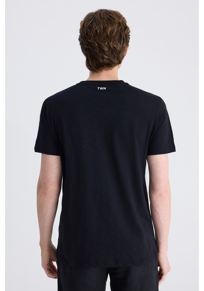 Twn Slim Fit Siyah Düz %100 Pamuklu T-shirt 4ec1447011072 001