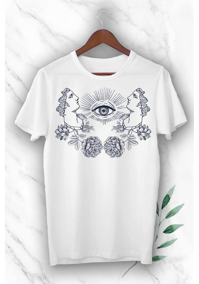 Flood Of Style Mitoloji Heykel Ve Göz Baskılı Beyaz Unısex T-shirt