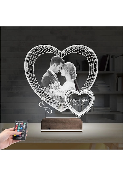 Luvivia Kalp Sevgiliye Hediye Fotoğraflı 3d Lamba - Masa Gece Lambası V8