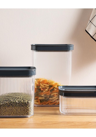 English Home Boston Plastik 3 Lü Dikdörtgen Erzak Kabı 700 + 1500 + 2000 Ml Antrasit Sku: Smg8690010197757 Açık