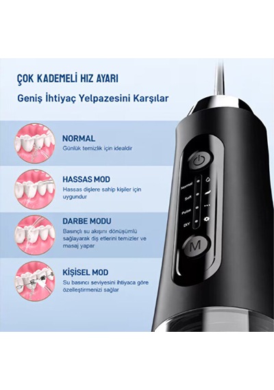 Ağız Duşu Şarjlı 320 Ml Su Hazneli 4 Modlu Su Geçirmez Taşınabilir Oral Irrigator 5 Başlıklı Derin Temizlik Type-c
