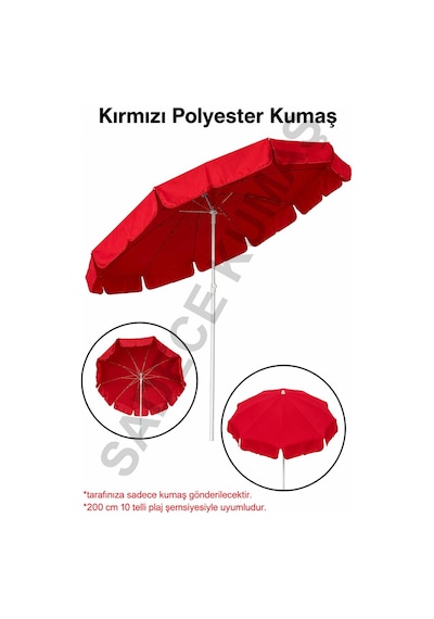 Kırmızı Polyester Kumaş, 200 Cm / 10 Telli Plaj Şemsiyesi Uyumlu