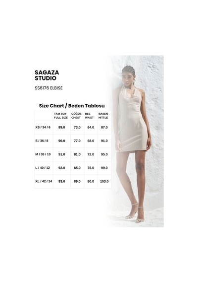 Sagaza Studio Ss6176 Boyundan Bağlamalı Fermuarlı Mini Elbise BEJ