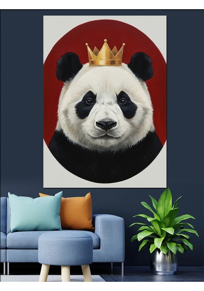 Ahşap Tablo Kral Tacı Takmış Panda